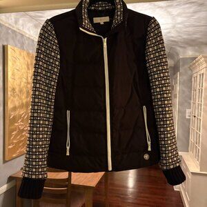Like New Tory Burch Textured Down Black/Cream Jacket. Size 8